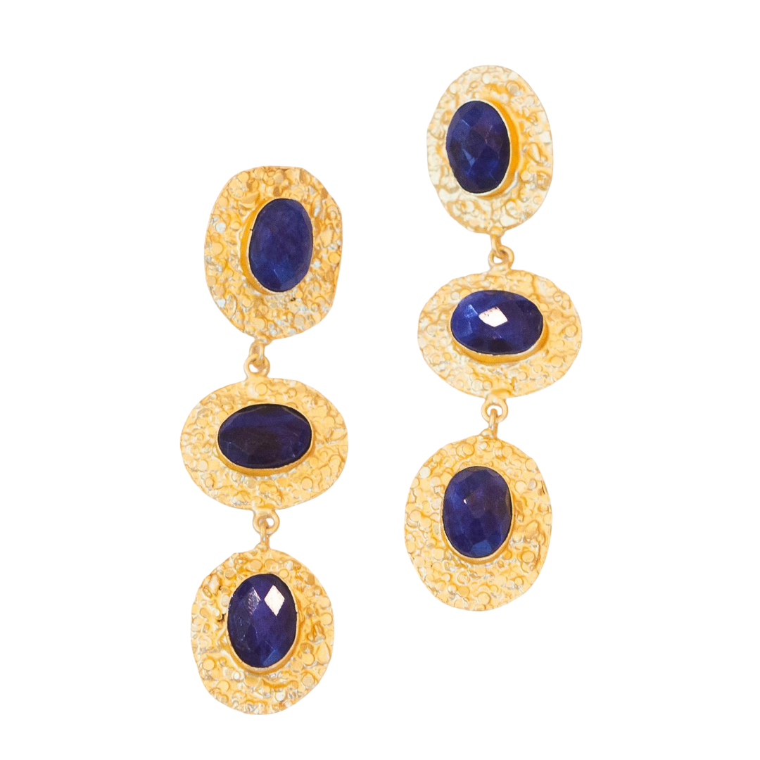 Vida 3 Tier Earrings (Sapphire) Statement Earrings