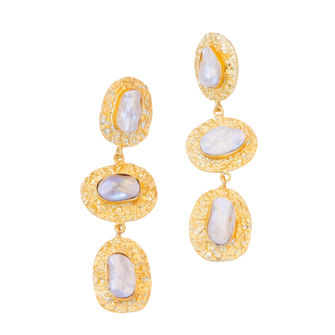 Vida 3 Tier Earrings (Baroque Pearl) Statement Earrings
