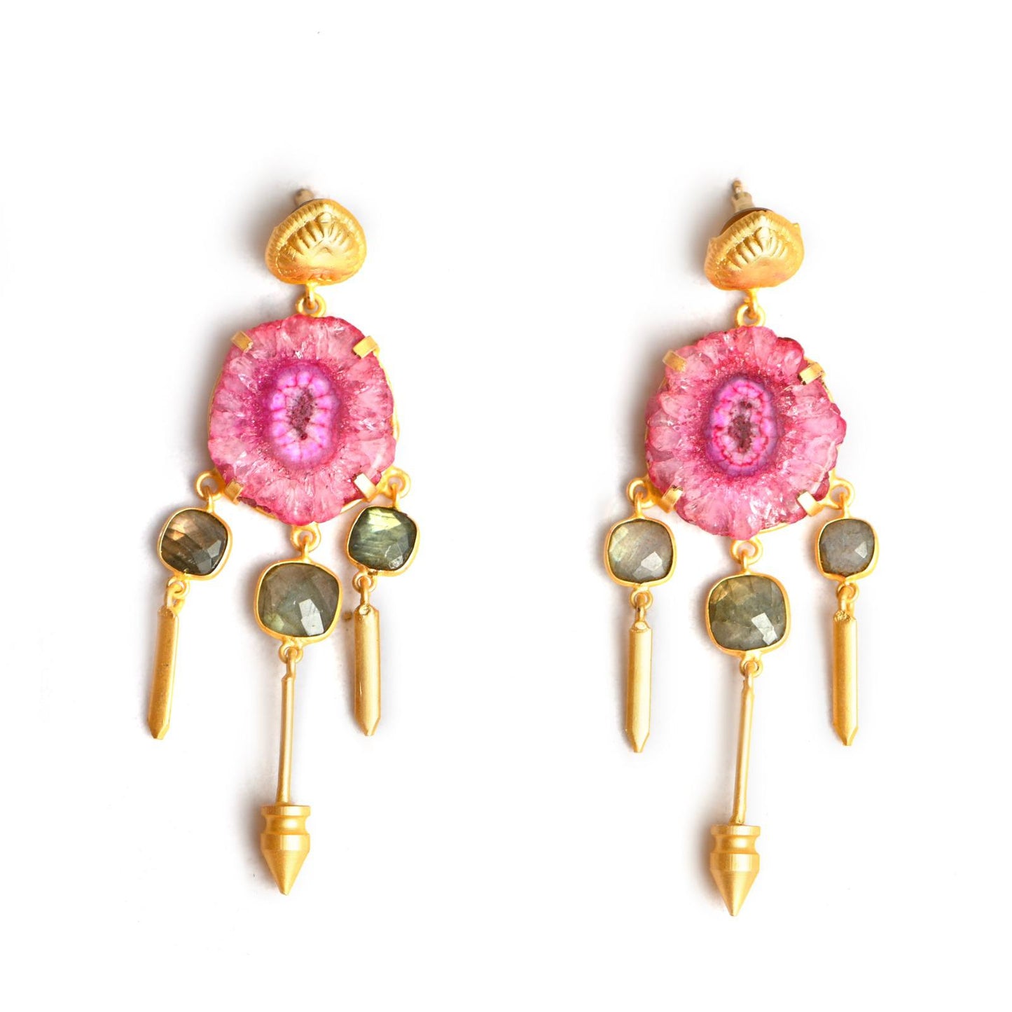 Syren (Pink Solar Quartz + Labradorite) Statement Earrings