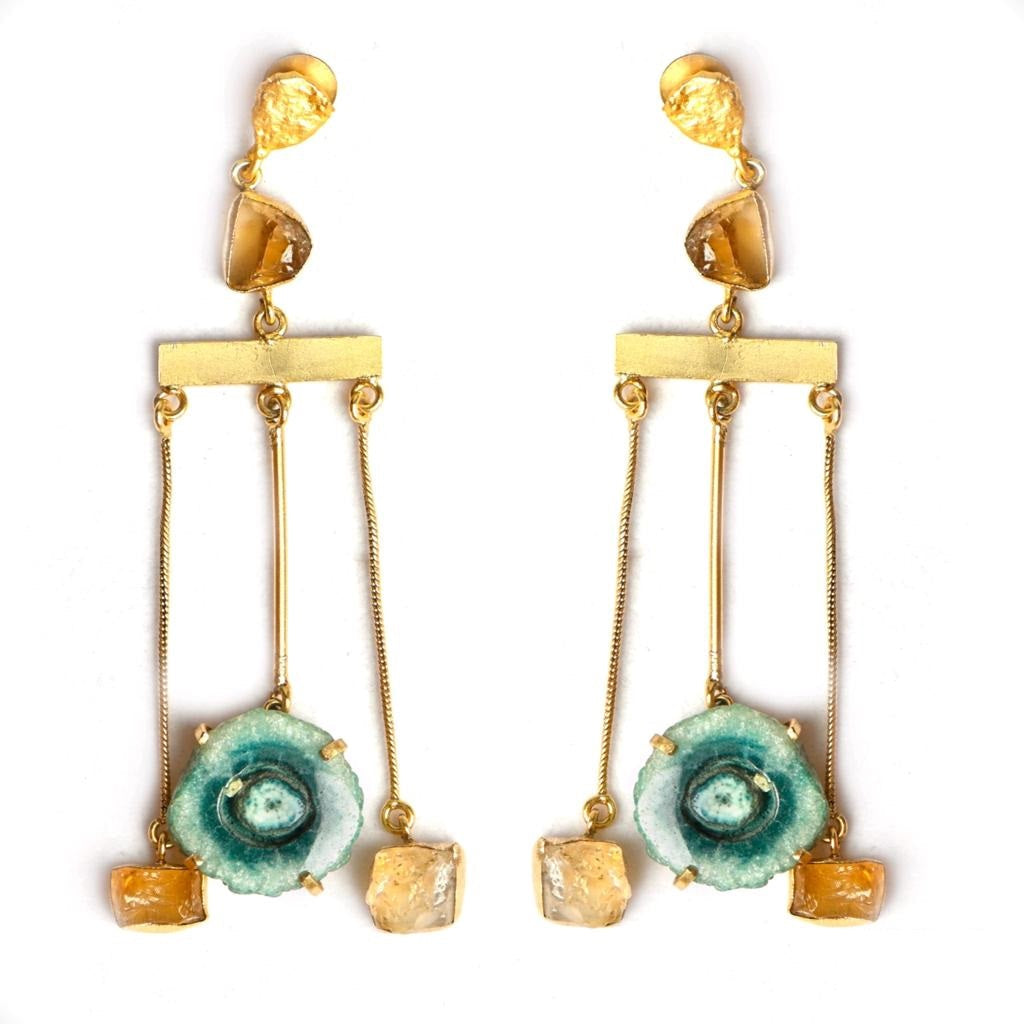 Maree (Green Solar Quartz + Citrine) Statement Earrings