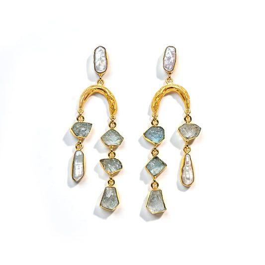 Ariel (Aquamarine + Baroque Pearl) Statement Earrings