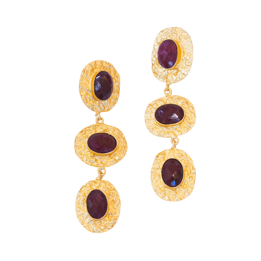 Vida 3 Tier Earrings (Ruby) Statement Earrings