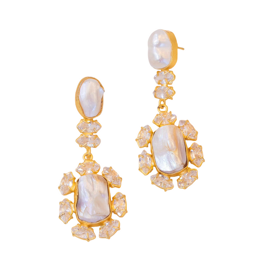 Noor (Baroque Pearl & CZ Stone) Statement Earrings