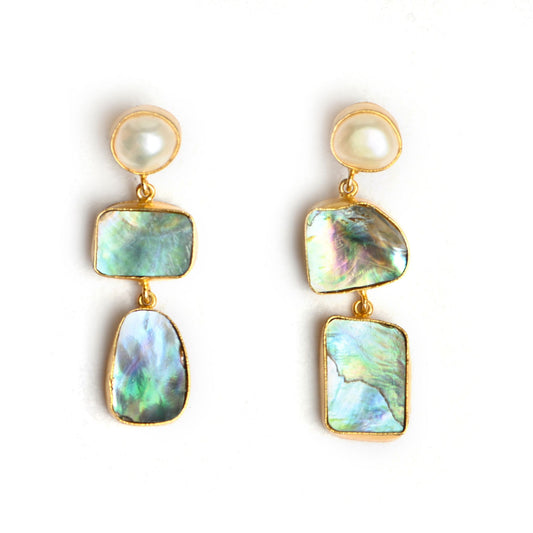 Pava (Pearl & Abalone Shell) Statement Earrings