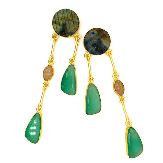 Miya (Labradorite + Green Onyx) Statement Earrings