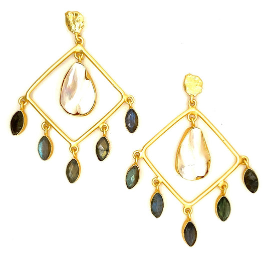 Zoe (Labradorite + Baroque Pearl) Statement Earrings