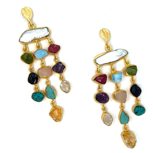 Kiki (Mixed Semi-Precious Stone + Baroque Pearl) Statement Earrings