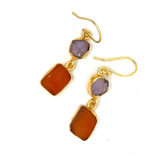 Marian Raw Stone 2 Tier Hook Earrings [Best Seller]