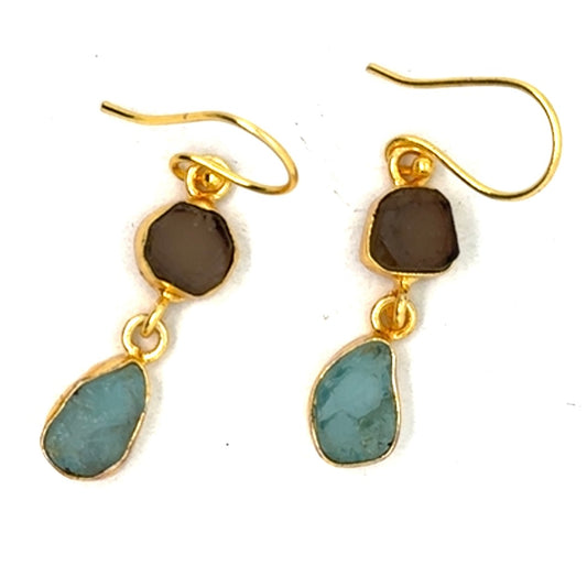 Iliana Raw Stone 2 Tier Hook Earrings [Best Seller]
