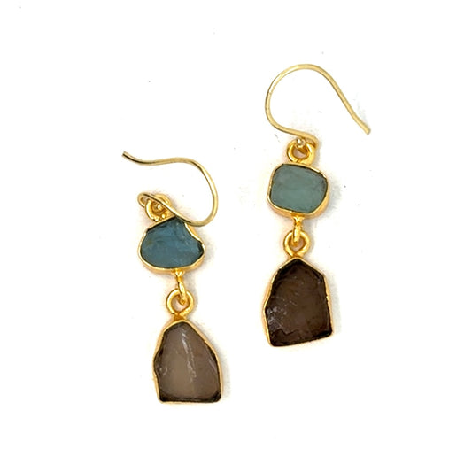 Lainey Raw Stone 2 Tier Hook Earrings [Best Seller]