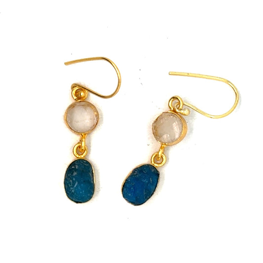 Lora Raw Stone 2 Tier Hook Earrings [Best Seller]
