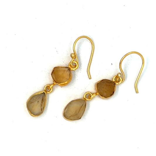 Meryl Raw Stone 2 Tier Hook Earrings [Best Seller]