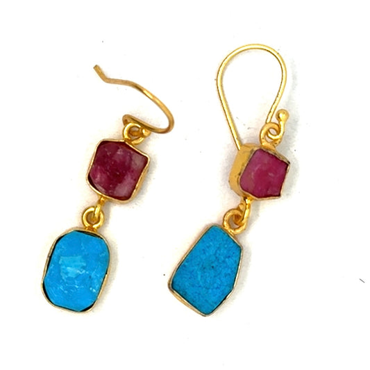 Gladys Raw Stone 2 Tier Hook Earrings [Best Seller]