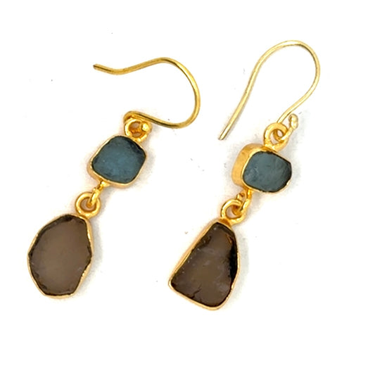 Margo Raw Stone 2 Tier Hook Earrings [Best Seller]