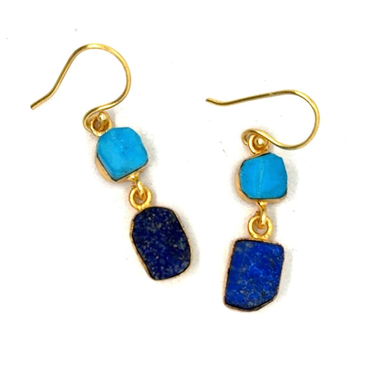 Elaine Raw Stone 2 Tier Hook Earrings [Best Seller]