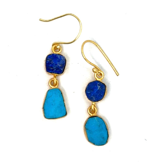 Mercedes Raw Stone 2 Tier Hook Earrings [Best Seller]