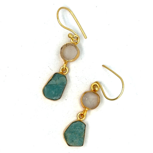 Sabrina Raw Stone 2 Tier Hook Earrings [Best Seller]