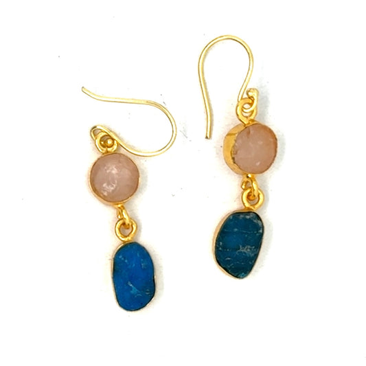 Cerise Raw Stone 2 Tier Hook Earrings [Best Seller]