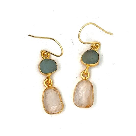 Jemma Raw Stone 2 Tier Hook Earrings [Best Seller]
