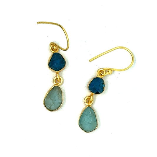 Hilda Raw Stone 2 Tier Hook Earrings [Best Seller]