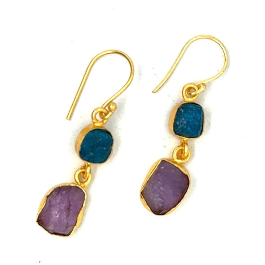Rosalind Raw Stone 2 Tier Hook Earrings [Best Seller]