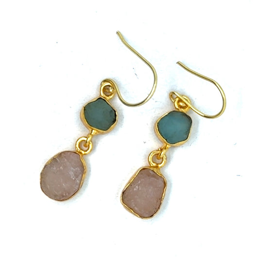 Rita Raw Stone 2 Tier Hook Earrings [Best Seller]