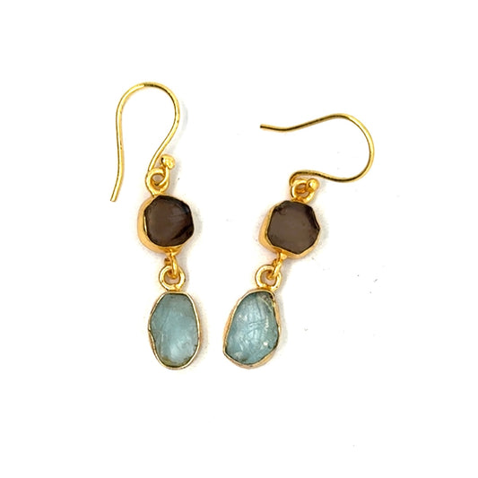 Lorna Raw Stone 2 Tier Hook Earrings [Best Seller]