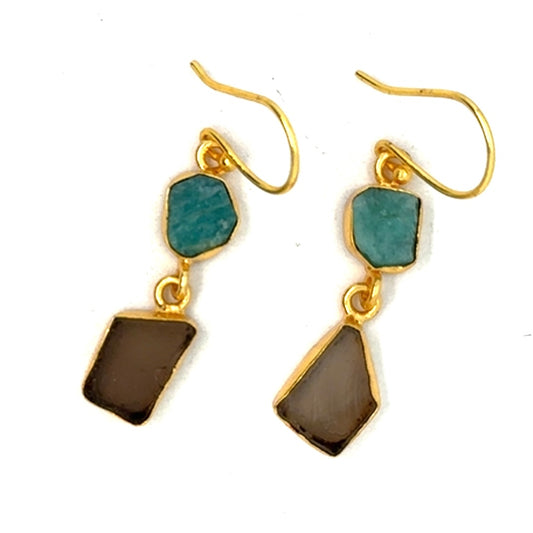 Muriel Raw Stone 2 Tier Hook Earrings [Best Seller]