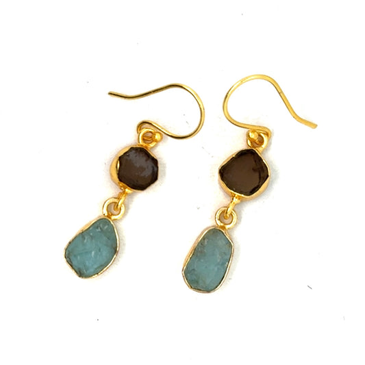 Gwen Raw Stone 2 Tier Hook Earrings [Best Seller]