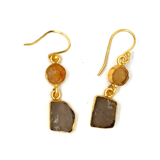 Juniper Raw Stone 2 Tier Hook Earrings [Best Seller]