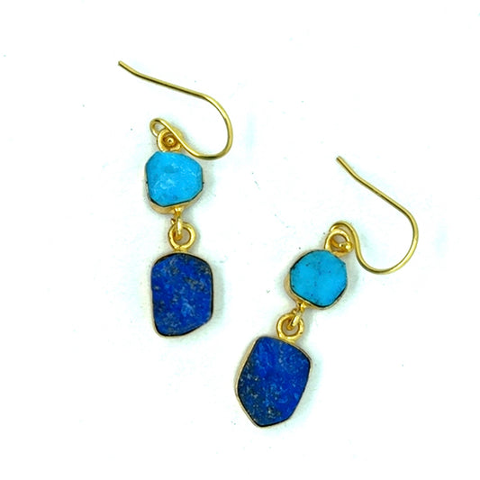 Cordelia Raw Stone 2 Tier Hook Earrings [Best Seller]
