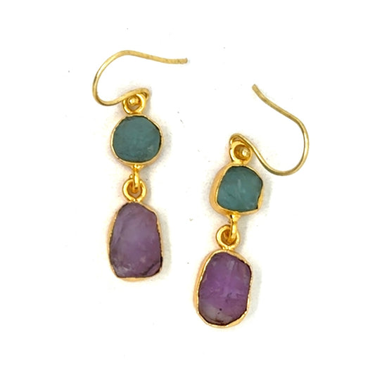 Dahlia Raw Stone 2 Tier Hook Earrings [Best Seller]