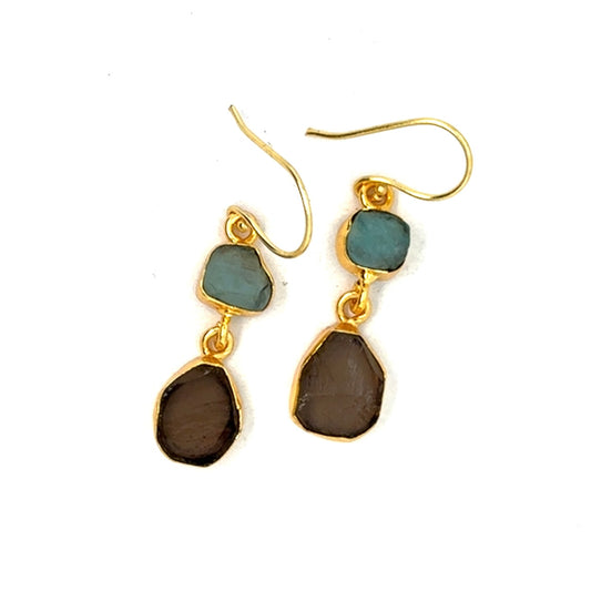 Harmony Raw Stone 2 Tier Hook Earrings [Best Seller]